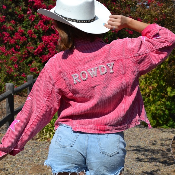 Pink Corduroy Cowgirl Star Jacket, Nashville Country Concert Jacket - Picture 10 of 14